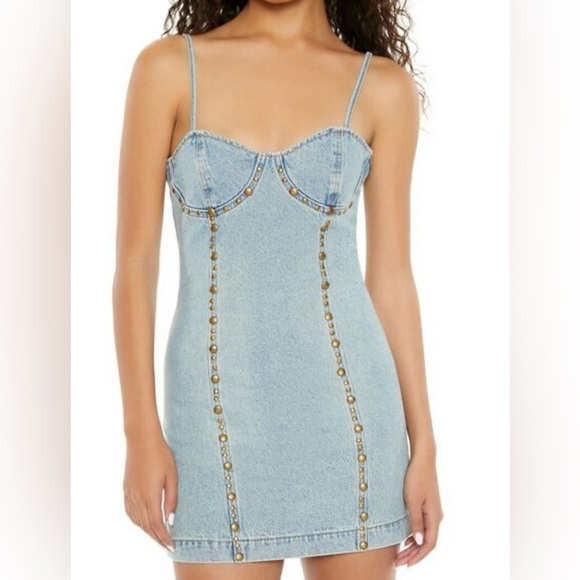 Studded Denim Bustier Mini Dress - Picture 4 of 11